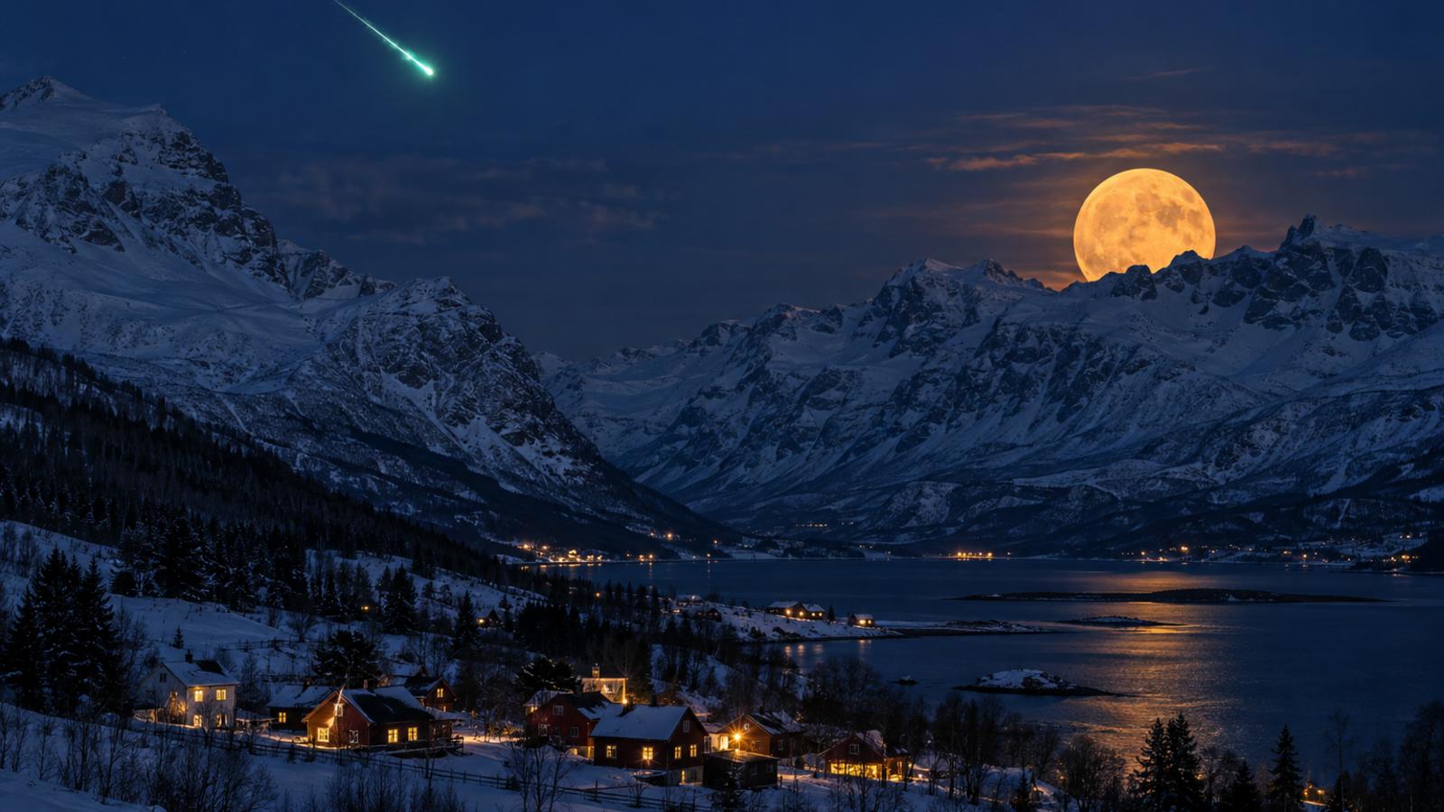 Fullmånen i oktober kalles jegermånen. Mandag 26. oktober står den opp kl. 15.52 i Oslo, samme dag som sola forsvinner fra Longyearbyen. Illustrasjon: KI-generert.