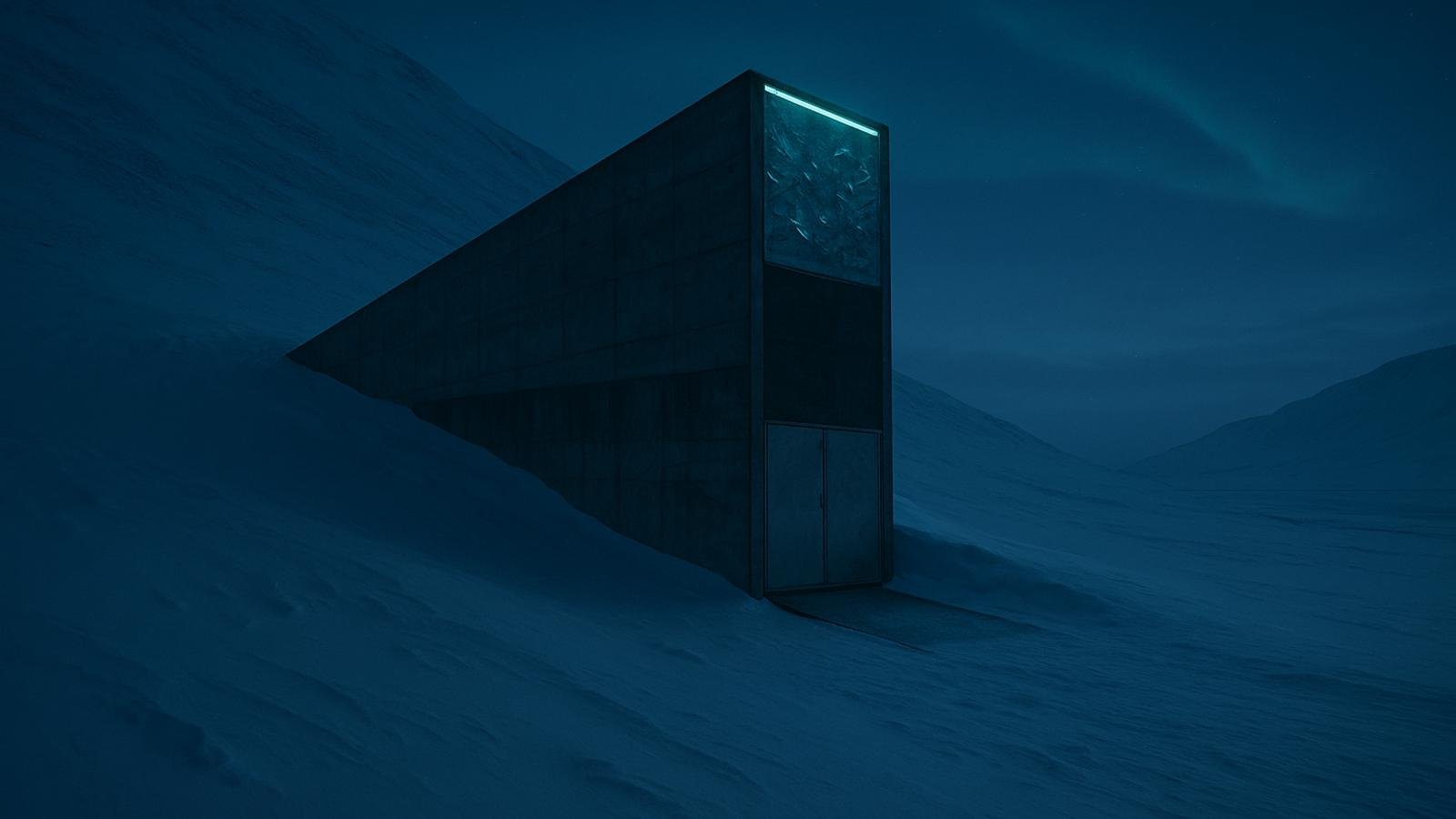 Svalbard globale frøhvelv ligger dypt inne i permafrosten på Spitsbergen. Illustrasjon.
